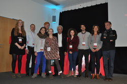 Redner bei TEDx (v.l.n.r.): Nora-Sophie Griefahn, Daniel Gruber, Rhoda, Tim Janßen, Jule, Prof. Dr. Garabed Antranikian, Kaija Landsberg, Ali Jelveh, Manuela Maurer