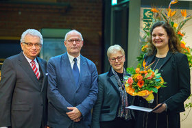 TUHH-Präsident Antranikian, Prof. Morlock, Renate Sick-Glaser und Saskia Prokorny.