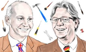 Quintin McKellar, vice-chancellor of the University of Hertfordshire, and Ed Brinksma, president of Hamburg University of Technology. Illustration: Sophie Wolfson