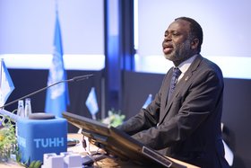 Prof Tshilidzi Marwala at the opening of the First Annual Meeting of the UNU Hubs at the TU Hamburg Photo: Christian Schmid